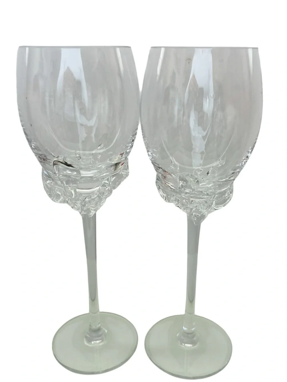 Tamaian Romania Signed Hand Blown  Art Wine Glasses-Pair